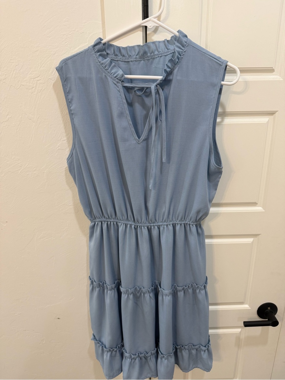 Source Unknown Sleeveless Ruffle Tie Tiered Dress in Light Blue